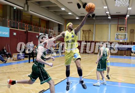 Basketball 2. Liga 2025/2026. Grunddurchgang 19. Runde.  Woerthersee Piraten gegen Dornbirn Lions.   Shawn L. Ray  (Piraten), Noah Hupmann  (Dornbirn). Klagenfurt, am 21.2.2026
Foto: Kuess
---
pressefotos, pressefotografie, kuess, qs, qspictures, sport, bild, bilder, bilddatenbank