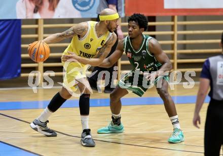 Basketball 2. Liga 2025/2026. Grunddurchgang 19. Runde.  Woerthersee Piraten gegen Dornbirn Lions.   Tim Huber (Piraten),  Kofi Hamilton (Dornbirn). Klagenfurt, am 21.2.2026
Foto: Kuess
---
pressefotos, pressefotografie, kuess, qs, qspictures, sport, bild, bilder, bilddatenbank