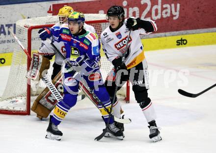 Eishockey ICE Bundesliga.  Winn2day ICE Hockey League. VSV gegen Pioneers Vorarlberg.  Brett Budgell   (VSV), Marlon Tschofen    (Vorarlberg). Villach, am 22.2.2026.
Foto: Kuess
www.qspictures.net
---
pressefotos, pressefotografie, kuess, qs, qspictures, sport, bild, bilder, bilddatenbank