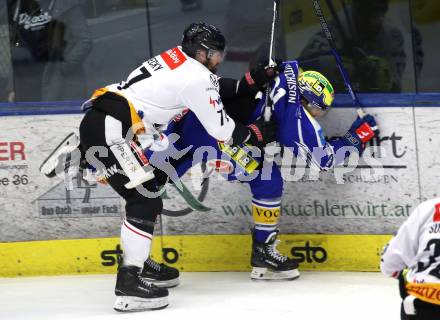 Eishockey ICE Bundesliga.  Winn2day ICE Hockey League. VSV gegen Pioneers Vorarlberg.  Nick Hutchison   (VSV),  Ivan Korecky   (Vorarlberg). Villach, am 22.2.2026.
Foto: Kuess
www.qspictures.net
---
pressefotos, pressefotografie, kuess, qs, qspictures, sport, bild, bilder, bilddatenbank
