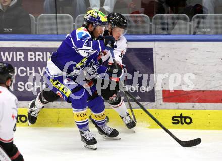 Eishockey ICE Bundesliga.  Winn2day ICE Hockey League. VSV gegen Pioneers Vorarlberg.  Kevin Hancock   (VSV),  Michael Kernberger   (Vorarlberg). Villach, am 22.2.2026.
Foto: Kuess
www.qspictures.net
---
pressefotos, pressefotografie, kuess, qs, qspictures, sport, bild, bilder, bilddatenbank