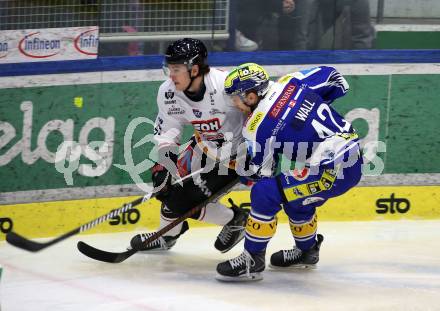 Eishockey ICE Bundesliga.  Winn2day ICE Hockey League. VSV gegen Pioneers Vorarlberg.  Alex Wall   (VSV),   Marlon Tschofen  (Vorarlberg). Villach, am 22.2.2026.
Foto: Kuess
www.qspictures.net
---
pressefotos, pressefotografie, kuess, qs, qspictures, sport, bild, bilder, bilddatenbank