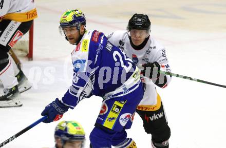 Eishockey ICE Bundesliga.  Winn2day ICE Hockey League. VSV gegen Pioneers Vorarlberg.   Guus Van Nes  (VSV),  Michael Kernberger   (Vorarlberg). Villach, am 22.2.2026.
Foto: Kuess
www.qspictures.net
---
pressefotos, pressefotografie, kuess, qs, qspictures, sport, bild, bilder, bilddatenbank