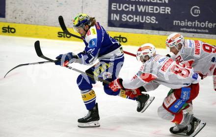 Eishockey ICE Bundesliga.  Winn2day ICE Hockey League. VSV gegen KAC. Nikita Scherbak  (VSV),  Raphael Herburger, Clemens Unterweger  (KAC). Villach, am 9.1.2026.
Foto: Kuess
www.qspictures.net
---
pressefotos, pressefotografie, kuess, qs, qspictures, sport, bild, bilder, bilddatenbank