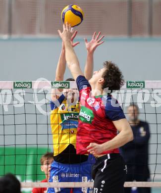 Volleyball.  Austrian Volley League Men.  VBK Kelag Woerther-See-Loewen Klagenfurt gegen SK Zadruga Aich/Dob.   Michael Mario KLEMEN (Woerthersee-Loewen), Armands ROKJANS  (Aich/Dob). Klagenfurt, am 31.1.2026.
Foto: Kuess
www.qspictures.net
---
pressefotos, pressefotografie, kuess, qs, qspictures, sport, bild, bilder, bilddatenbank