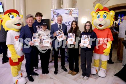 Praesentation des Sportjahresberichts Kaernten 2025. Arno Arthofer, Jakob Seebacher (Wildwassersport),  Romana Zablatnik (Schwimmen), LH Peter Kaiser, Valerie Di Bernardo (Radsport), Lani Buchatschek (Triathlon). 
Foto: Kuess
---
pressefotos, pressefotografie, kuess, qs, qspictures, sport, bild, bilder, bilddatenbank