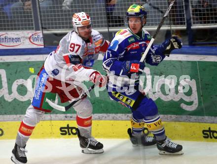 Eishockey ICE Bundesliga.  Winn2day ICE Hockey League. VSV gegen KAC. Philipp Lindner  (VSV),  Fabian Hochegger  (KAC). Villach, am 9.1.2026.
Foto: Kuess
www.qspictures.net
---
pressefotos, pressefotografie, kuess, qs, qspictures, sport, bild, bilder, bilddatenbank
