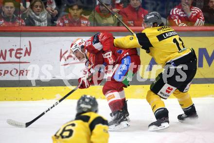 Eishockey ICE Bundesliga.  Winn2day ICE Hockey League. KAC gegen HC Falkenstein Pustertal. Fabian Hochegger  (KAC),  Markus Lauridsen  (Pustertal). Klagenfurt, am 5.1.2026
Foto: Kuess
www.qspictures.net
---
pressefotos, pressefotografie, kuess, qs, qspictures, sport, bild, bilder, bilddatenbank