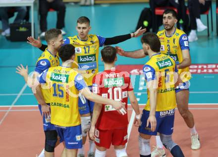 Volleyball.  Austrian Volley League Men.  VBK Kelag Woerther-See-Loewen Klagenfurt gegen SK Zadruga Aich/Dob.   Jubel  (Aich/Dob). Klagenfurt, am 31.1.2026.
Foto: Kuess
www.qspictures.net
---
pressefotos, pressefotografie, kuess, qs, qspictures, sport, bild, bilder, bilddatenbank