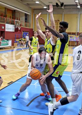 Basketball 2. Liga 2025/2026. Grunddurchgang 20. Runde.  KOS gegen Future Team Steiermark.  Veljko Dena  (KOS), Moritz Gauster, Simon Okoro  (Steiermark). Klagenfurt, am 28.2.2026
Foto: Kuess
---
pressefotos, pressefotografie, kuess, qs, qspictures, sport, bild, bilder, bilddatenbank