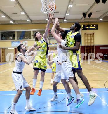 Basketball 2. Liga 2025/2026. Grunddurchgang 20. Runde.  KOS gegen Future Team Steiermark. Marin Sliskovic, Veljko Dena   (KOS), Moritz Gauster,  Simon Okoro (Steiermark). Klagenfurt, am 28.2.2026
Foto: Kuess
---
pressefotos, pressefotografie, kuess, qs, qspictures, sport, bild, bilder, bilddatenbank