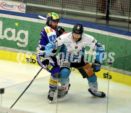 Eishockey ICE Bundesliga.  Winn2day ICE Hockey League. VSV gegen Black Wings Linz.  Kevin Hancock   (VSV),   Sean Collins  (Linz). Villach, am 4.3.2026.
Foto: Kuess
www.qspictures.net
---
pressefotos, pressefotografie, kuess, qs, qspictures, sport, bild, bilder, bilddatenbank