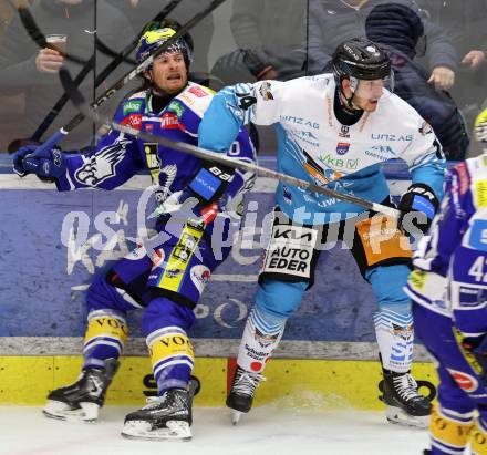 Eishockey ICE Bundesliga.  Winn2day ICE Hockey League. VSV gegen Black Wings Linz.  Kevin Hancock   (VSV),  Henrik Neubauer   (Linz). Villach, am 4.3.2026.
Foto: Kuess
www.qspictures.net
---
pressefotos, pressefotografie, kuess, qs, qspictures, sport, bild, bilder, bilddatenbank