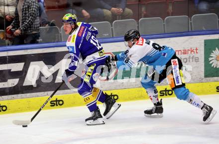 Eishockey ICE Bundesliga.  Winn2day ICE Hockey League. VSV gegen Black Wings Linz.  Nico Uschan   (VSV),    Yohann Auvitu  (Linz). Villach, am 4.3.2026.
Foto: Kuess
www.qspictures.net
---
pressefotos, pressefotografie, kuess, qs, qspictures, sport, bild, bilder, bilddatenbank