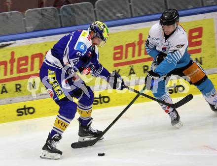 Eishockey ICE Bundesliga.  Winn2day ICE Hockey League. VSV gegen Black Wings Linz.   Nick Hutchison  (VSV),  Emilio Romig   (Linz). Villach, am 4.3.2026.
Foto: Kuess
www.qspictures.net
---
pressefotos, pressefotografie, kuess, qs, qspictures, sport, bild, bilder, bilddatenbank