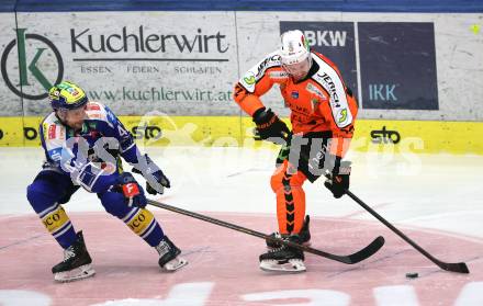 Eishockey ICE Bundesliga.  Winn2day ICE Hockey League. VSV gegen Graz99ers.   Alex Wall  (VSV),   Kevin Conley (Graz). Villach, am 12.3.2026..
Foto: Kuess
www.qspictures.net
---
pressefotos, pressefotografie, kuess, qs, qspictures, sport, bild, bilder, bilddatenbank