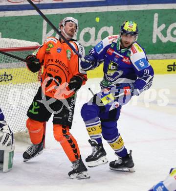 Eishockey ICE Bundesliga.  Winn2day ICE Hockey League. VSV gegen Graz99ers.  Nick Hutchison   (VSV),  Kevin Conley  (Graz). Villach, am 12.3.2026..
Foto: Kuess
www.qspictures.net
---
pressefotos, pressefotografie, kuess, qs, qspictures, sport, bild, bilder, bilddatenbank
