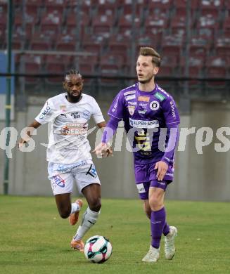 Fussball 2. Liga. SK Austria Klagenfurt gegen FAC Wien.   Marc Andre Schmerboeck,  (Klagenfurt),   Flavio Dos Santos Dias (FAC Wien).  Klagenfurt, 13.3.2026.
Foto: Kuess
www.qspictures.net
---
pressefotos, pressefotografie, kuess, qs, qspictures, sport, bild, bilder, bilddatenbank