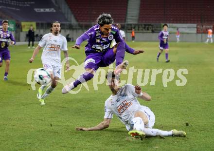 Fussball 2. Liga. SK Austria Klagenfurt gegen FAC Wien.   Christopher Woelbl,  (Klagenfurt), Simon Filipovic    (FAC Wien).  Klagenfurt, 13.3.2026.
Foto: Kuess
www.qspictures.net
---
pressefotos, pressefotografie, kuess, qs, qspictures, sport, bild, bilder, bilddatenbank