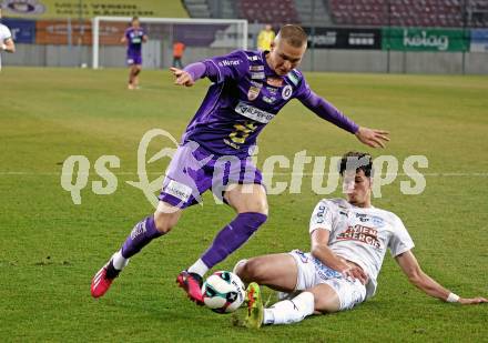 Fussball 2. Liga. SK Austria Klagenfurt gegen FAC Wien.  Bartol Barisic, (Klagenfurt),  Simon Filipovic    (FAC Wien).  Klagenfurt, 13.3.2026.
Foto: Kuess
www.qspictures.net
---
pressefotos, pressefotografie, kuess, qs, qspictures, sport, bild, bilder, bilddatenbank