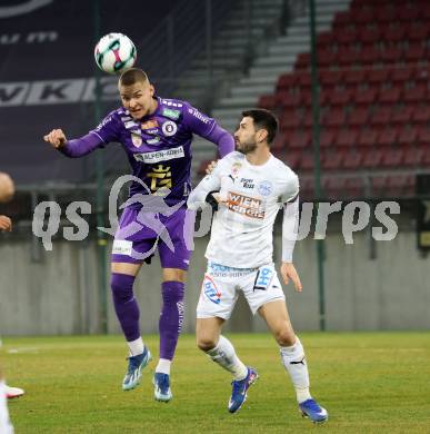 Fussball 2. Liga. SK Austria Klagenfurt gegen FAC Wien.  Bartol Barisic, (Klagenfurt),  Mirnes Becirovic    (FAC Wien).  Klagenfurt, 13.3.2026.
Foto: Kuess
www.qspictures.net
---
pressefotos, pressefotografie, kuess, qs, qspictures, sport, bild, bilder, bilddatenbank