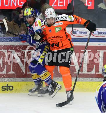 Eishockey ICE Bundesliga.  Winn2day ICE Hockey League. VSV gegen Graz99ers.  Kevin Hancock   (VSV),  Frank Hora  (Graz). Villach, am 17.3.2026..
Foto: Kuess
www.qspictures.net
---
pressefotos, pressefotografie, kuess, qs, qspictures, sport, bild, bilder, bilddatenbank